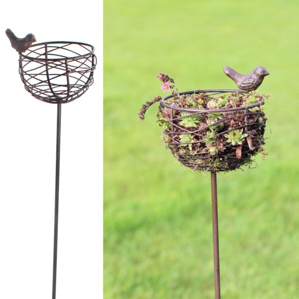 Mangeoire nid oiseau en fonte et fil d'acier